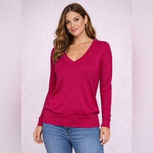 Banana Republic Women's Bold Magenta V-Neck Sweater